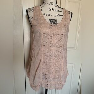Johnny Was Eyelet Nude Colored Sleeveless Blouse